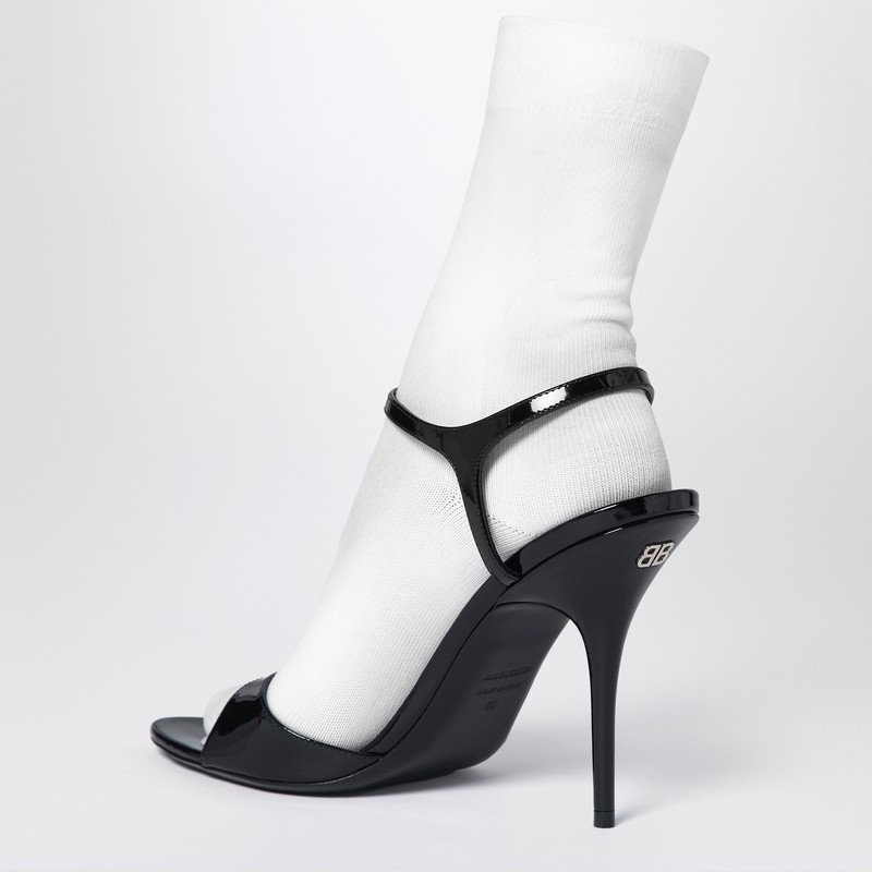 Balenciaga Avenue Sock Black Sandal In Patent Leather And Mesh In Black
