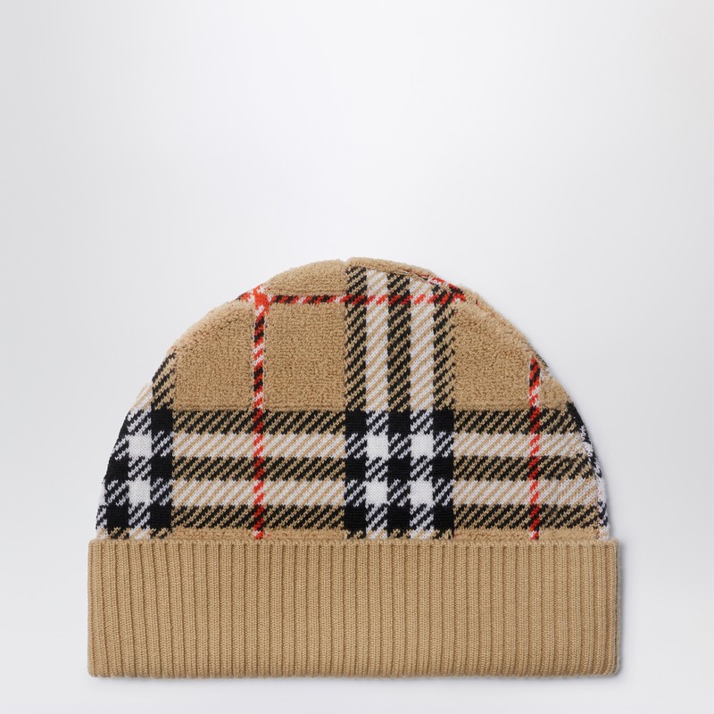 Sand-colored beanie with Check pattern - Burberry - Modalova