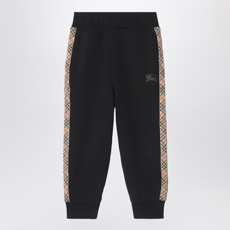 Black jogging trousers with Check motif detail