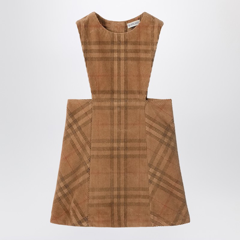 Corduroy check-patterned overalls