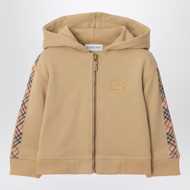 Beige cotton terry zip sweatshirt
