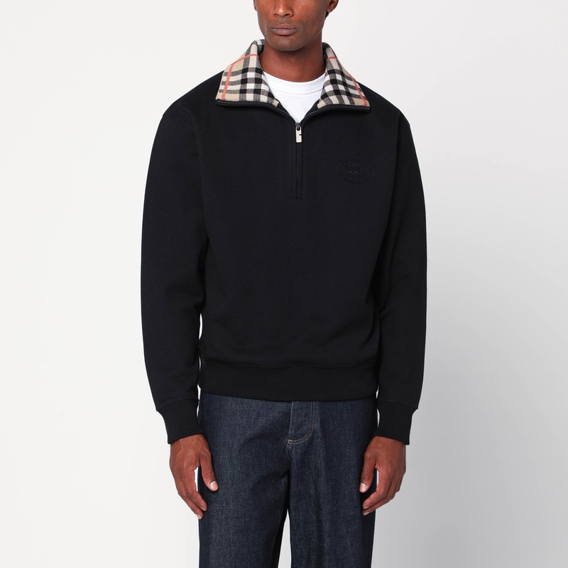 Burberry Mens Logo-embroidered Funnel-neck Cotton Sweatshirt Black Xl In Black