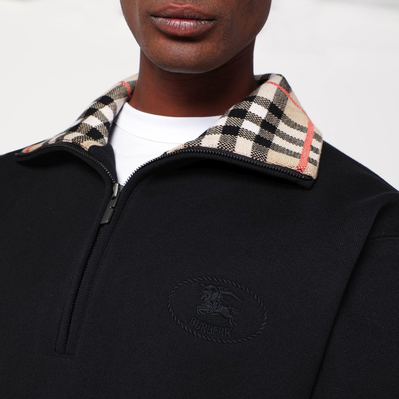 Burberry Mens Logo-embroidered Funnel-neck Cotton Sweatshirt Black Xl In Black