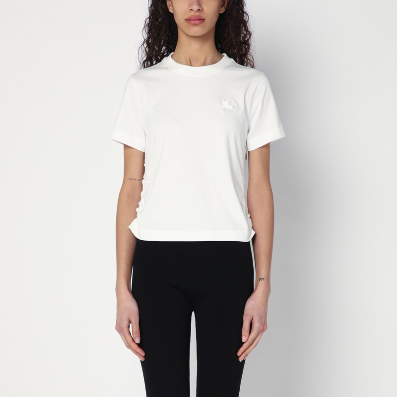 White T-shirt with check pattern detail