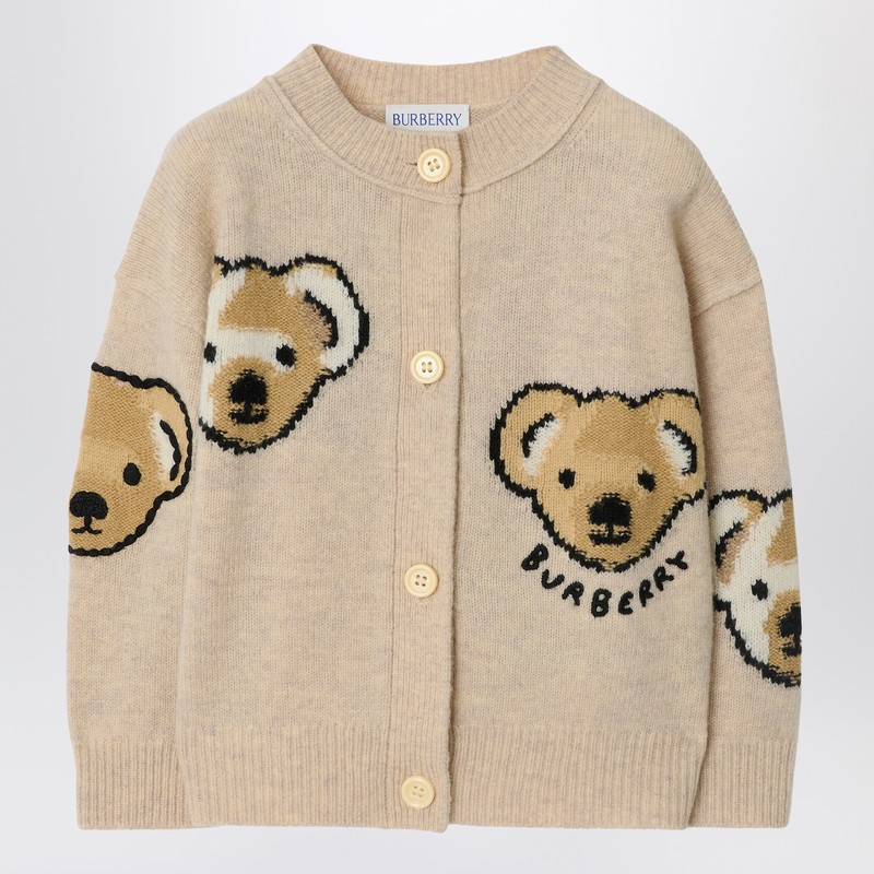 Beige cardigan in wool with Thomas bear and friends