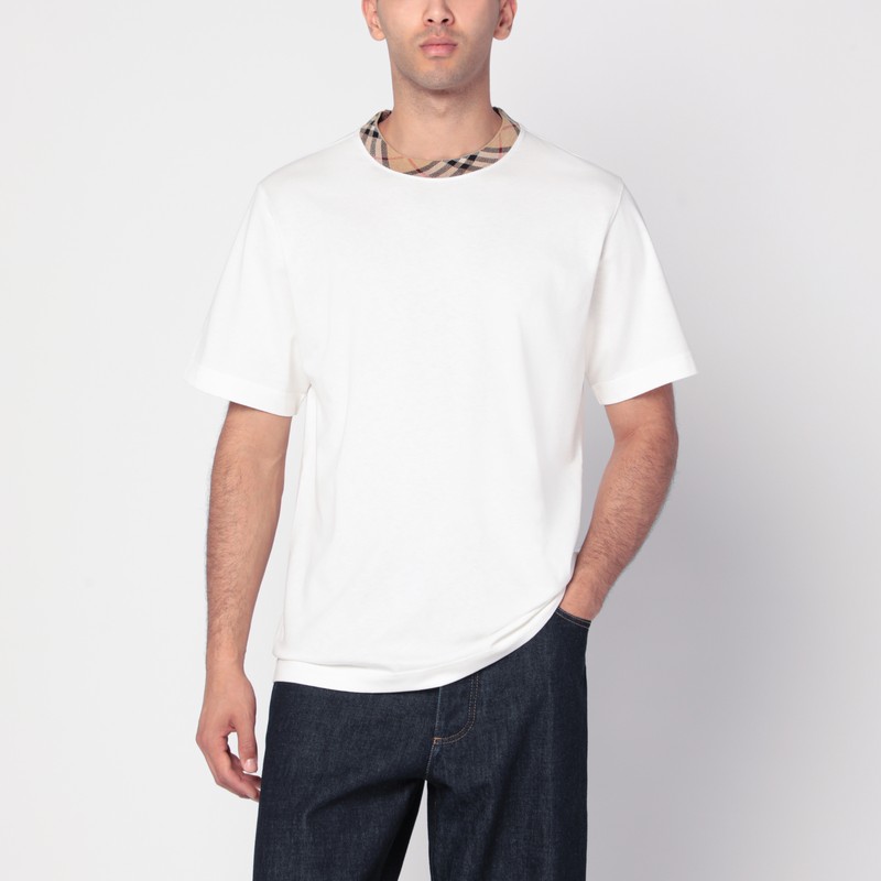 White cotton T-shirt with Check finishes