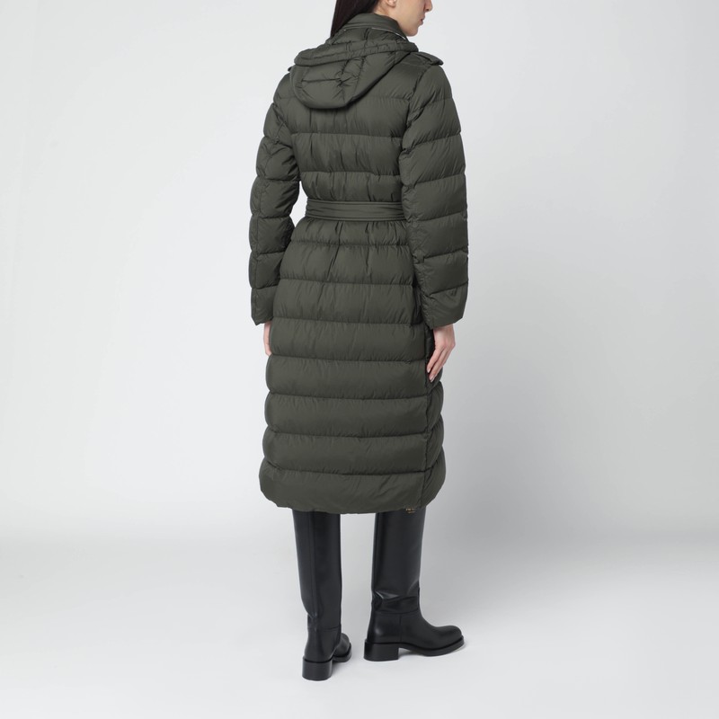 Burberry Dark Green Double-breasted Padded Coat With Belt In Green
