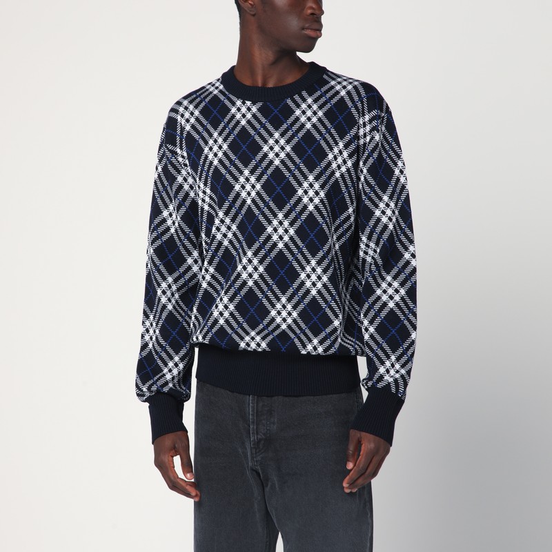 Check-pattern wool blend sweater