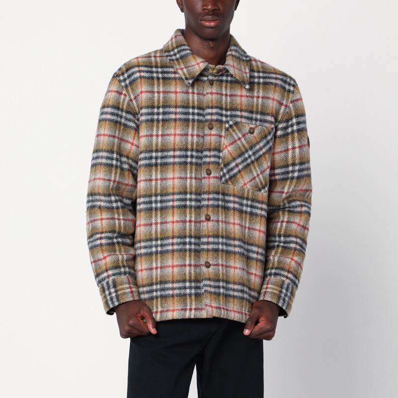 Beige checked wool shirt jacket