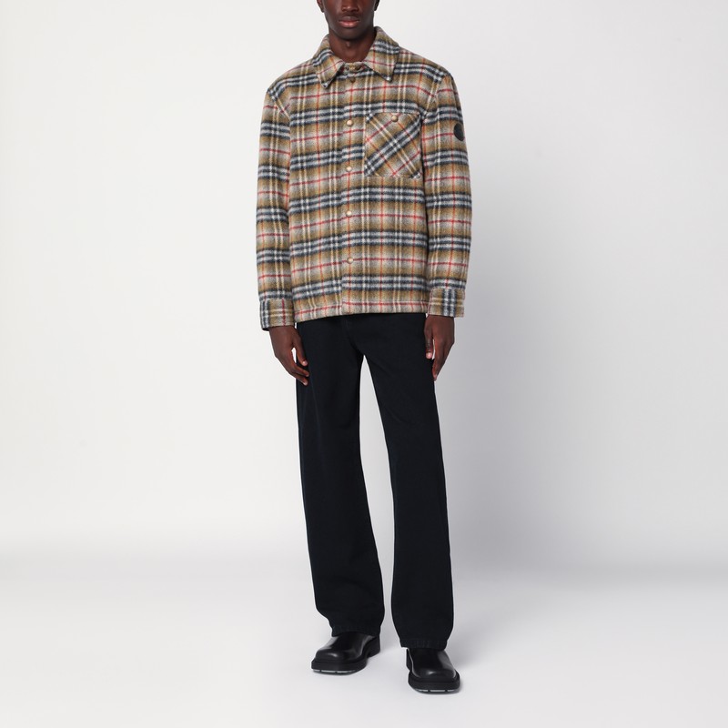 Burberry Beige Checked Wool Shirt Jacket In Sand