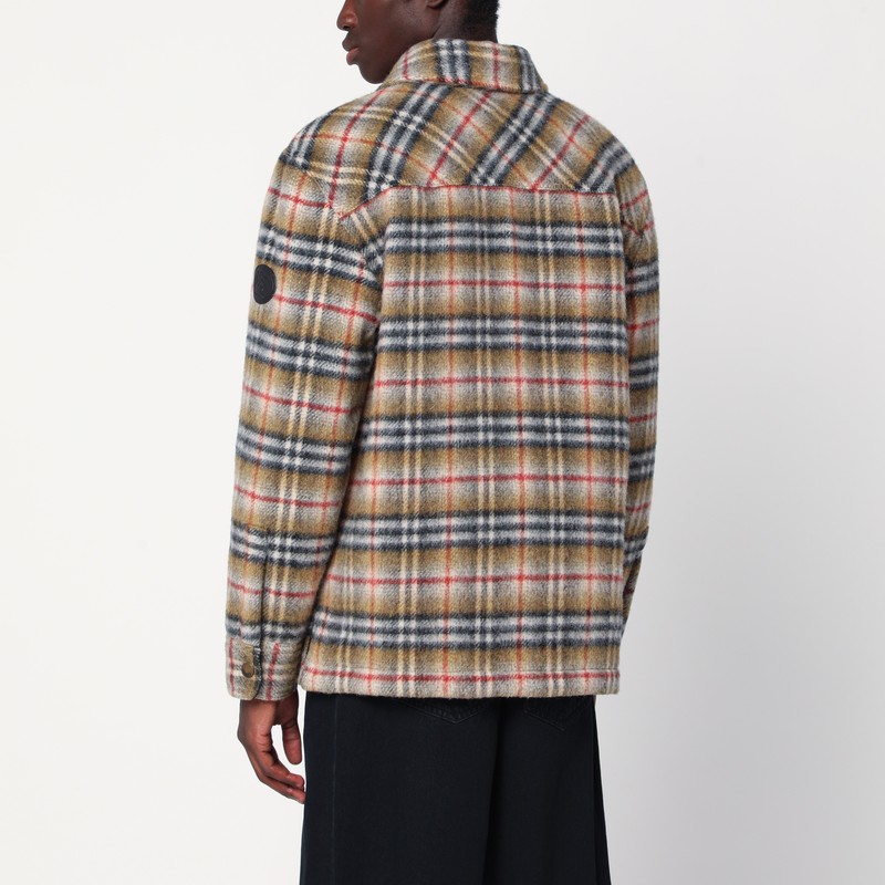 Burberry Beige Checked Wool Shirt Jacket In Sand