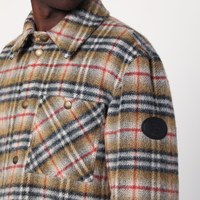 Burberry Beige Checked Wool Shirt Jacket In Sand