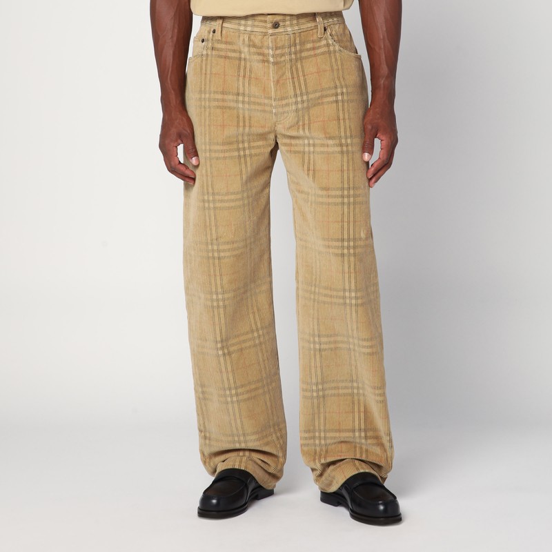 Sand-coloured check corduroy trousers - Burberry - Modalova