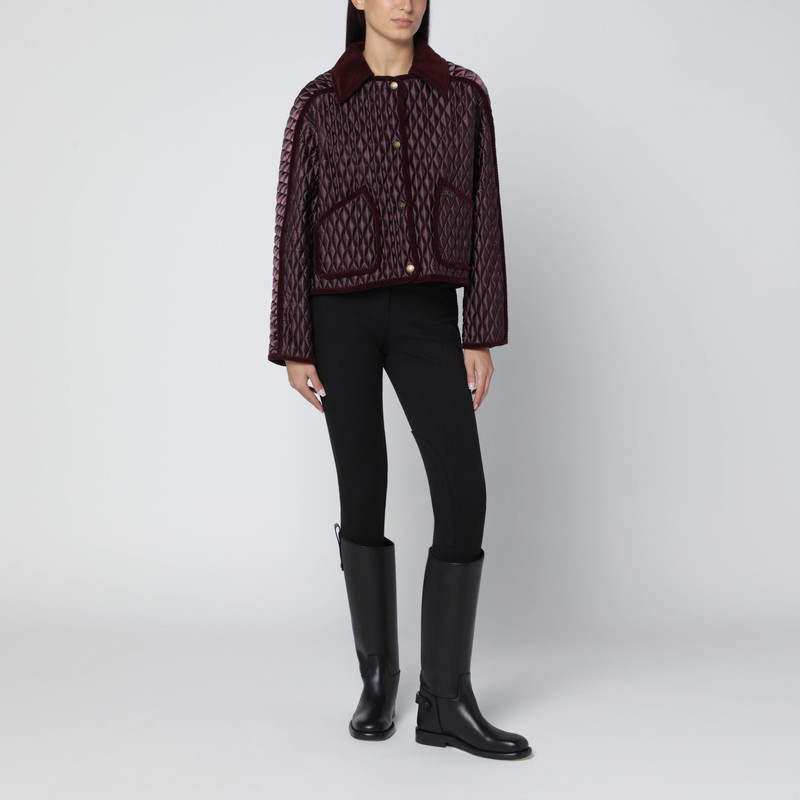 Burberry Mahogany Floriston Cropped Quilted Nylon Jacket In Brown