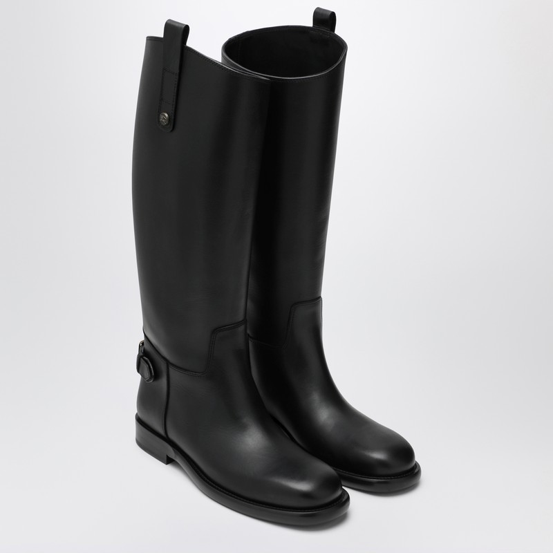 Burberry Women Black Boots With Side Logo Plaque In Leather Woman In Black