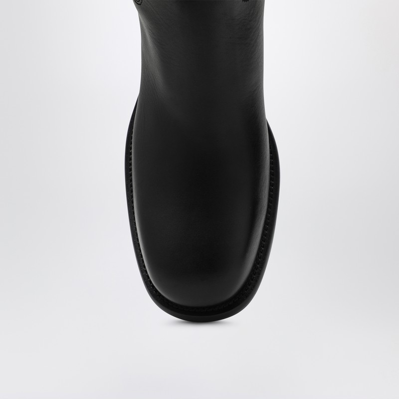 Burberry Women Black Boots With Side Logo Plaque In Leather Woman In Black