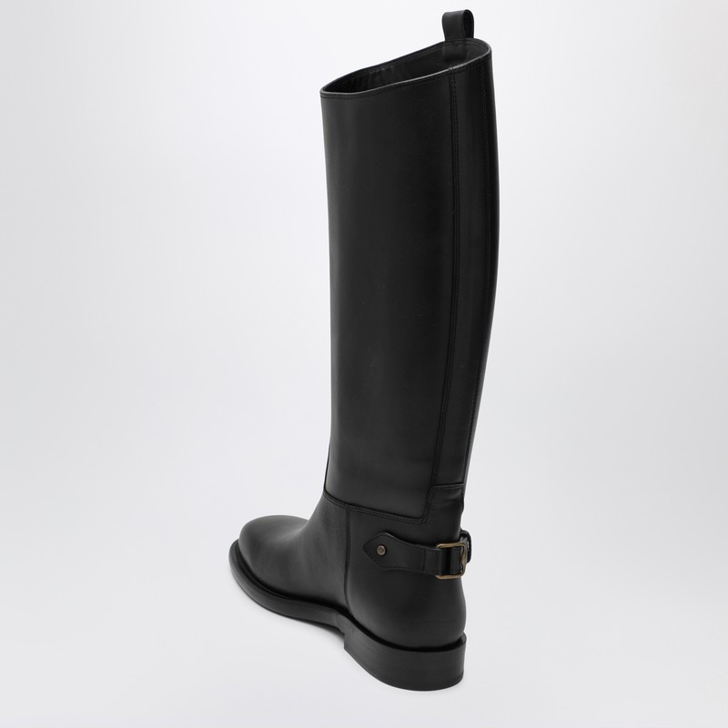Burberry Women Black Boots With Side Logo Plaque In Leather Woman In Black