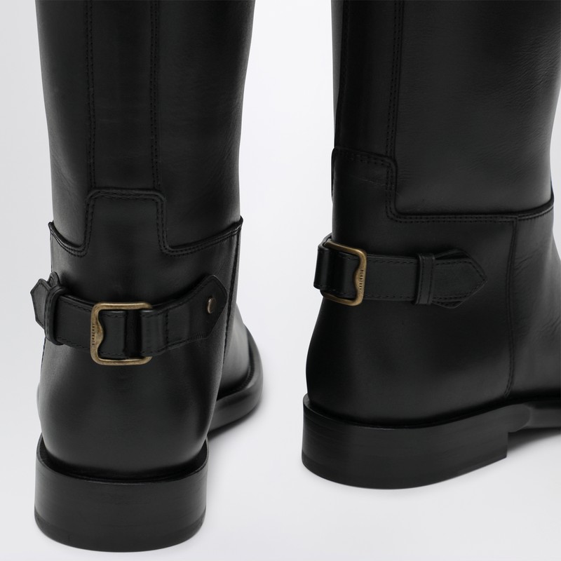 Burberry Women Black Boots With Side Logo Plaque In Leather Woman In Black