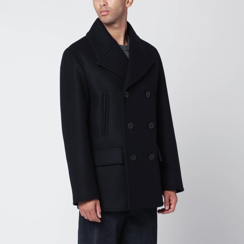 Navy blue wool double-breasted coat