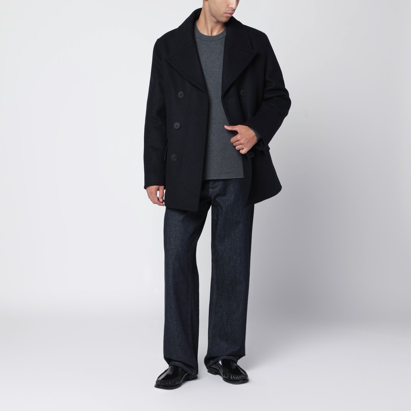 Burberry Navy Blue Wool Double-breasted Coat In Blue