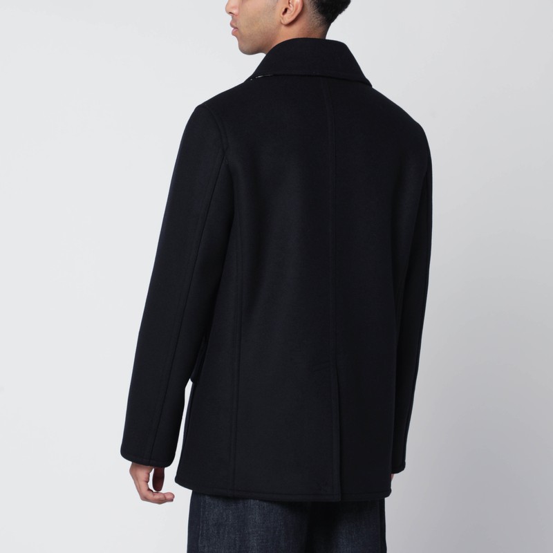 Burberry Navy Blue Wool Double-breasted Coat In Blue