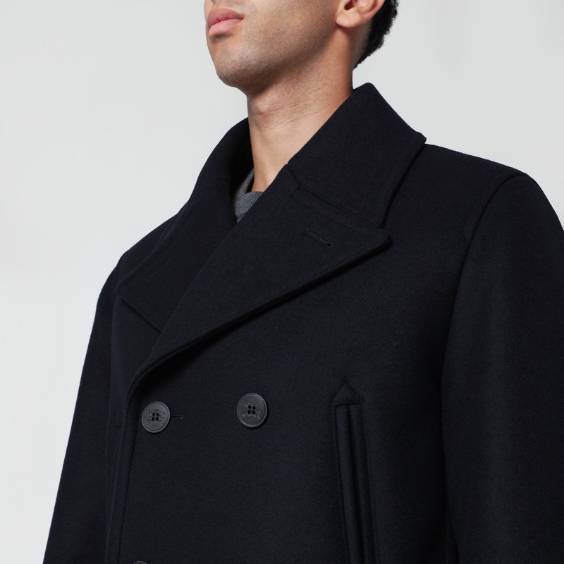 Burberry Navy Blue Wool Double-breasted Coat In Blue