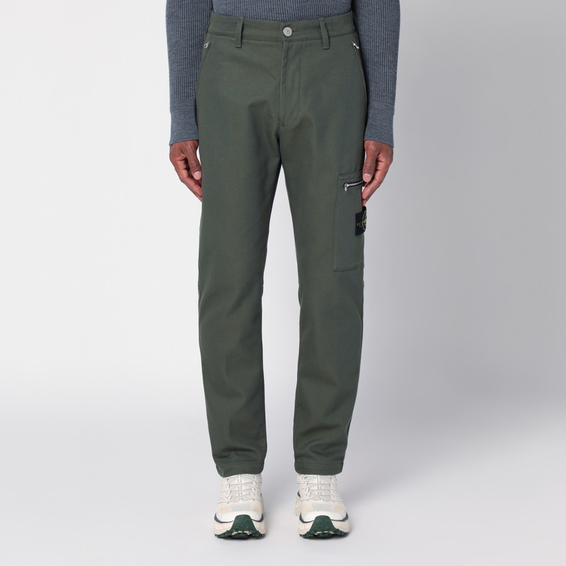 Moss green cotton blend trousers
