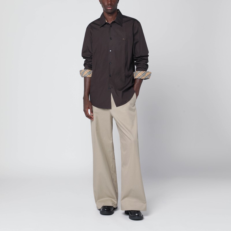 Burberry Regular Fit Cotton Poplin Shirt In Brown