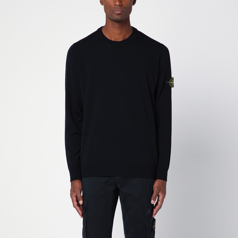 Wool navy blue crew-neck sweater