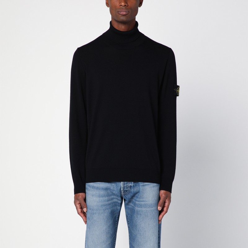 Stone Island Ribbed Knit Sweater With Logo Patch In Black