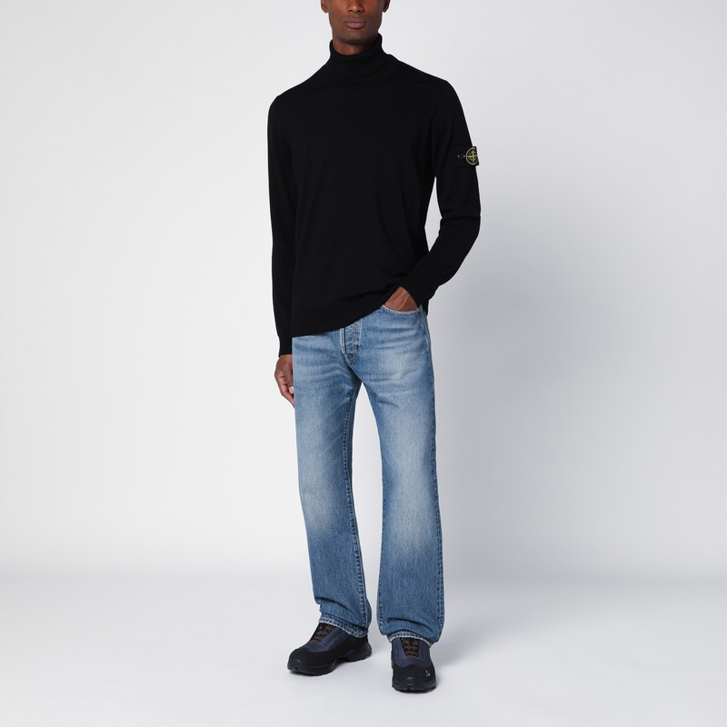 Stone Island Ribbed Knit Sweater With Logo Patch In Black