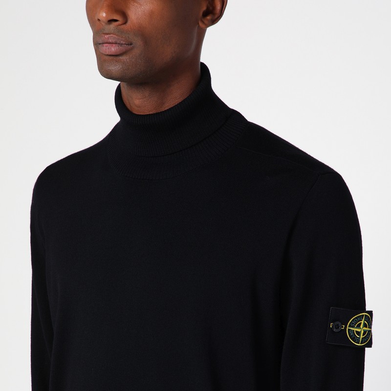 Stone Island Ribbed Knit Sweater With Logo Patch In Black