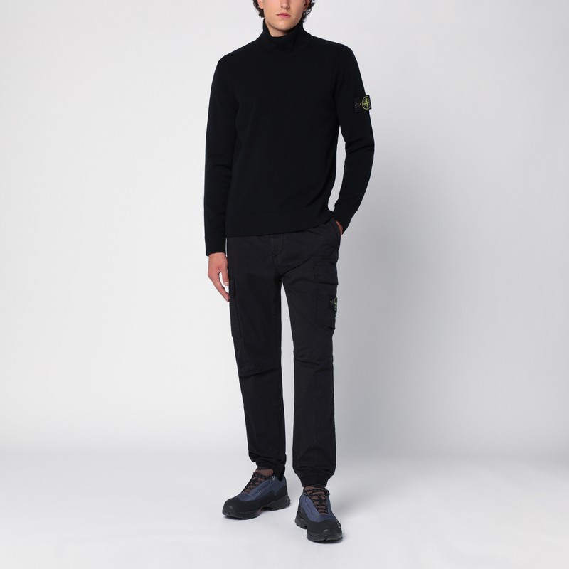 Stone Island Ribbed Knit Sweater With Logo Patch In Black