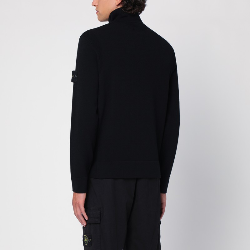 Stone Island Ribbed Knit Sweater With Logo Patch In Black