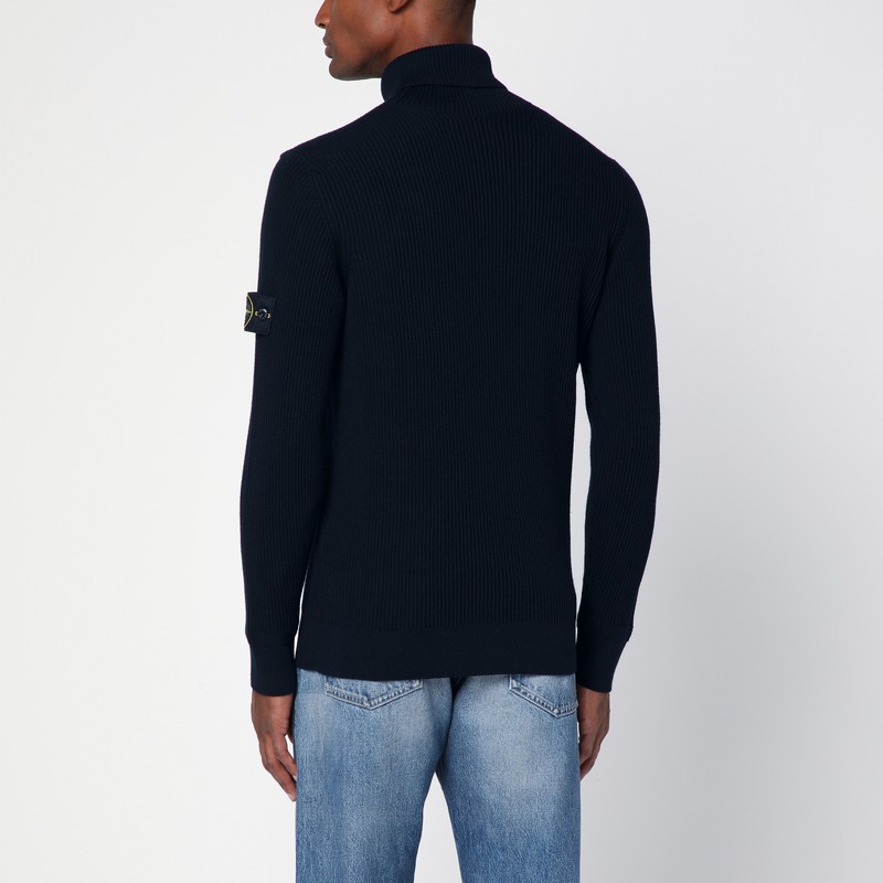 Stone Island Ribbed Knit Sweater With Logo Patch In Black