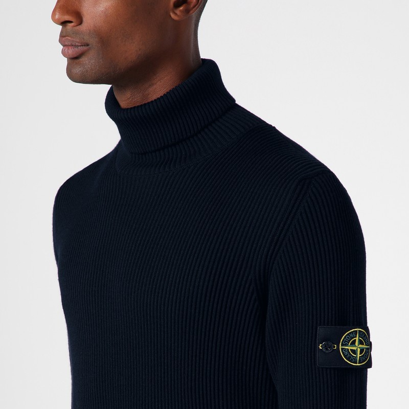 Stone Island Ribbed Knit Sweater With Logo Patch In Black