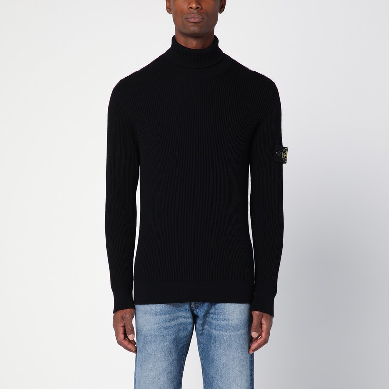 Black ribbed turtleneck sweater in wool