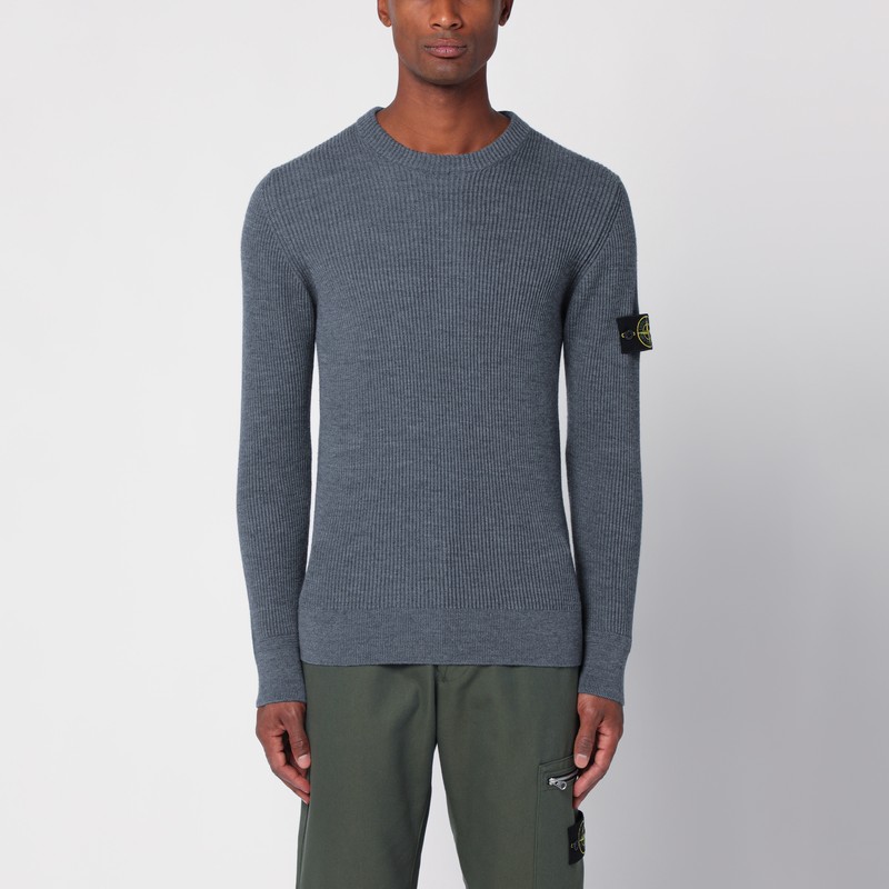 Grey ribbed sweater in wool