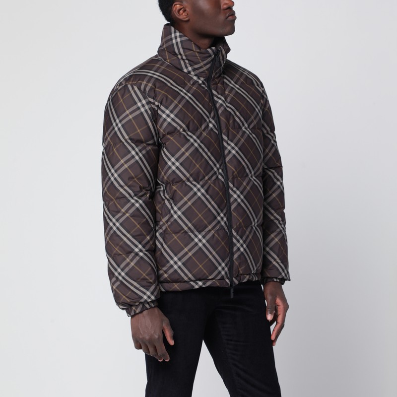 Brown reversible down jacket with Check pattern