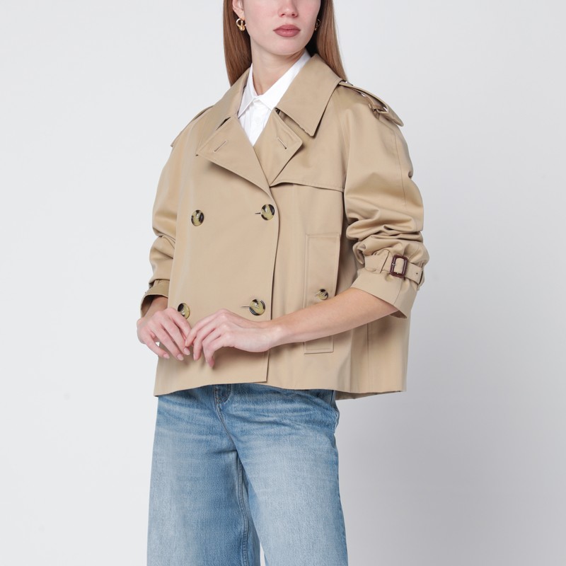 Cropped Heritage trench coat in beige gabardine