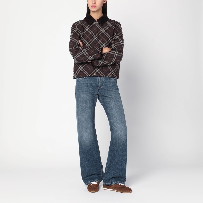 Burberry Cropped Quilted Nylon Jacket With Check Pattern In Brown