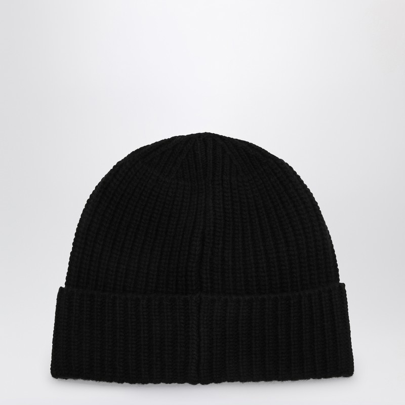 Stone Island Ribbed Knit Beanie With Compass Logo Patch In Black
