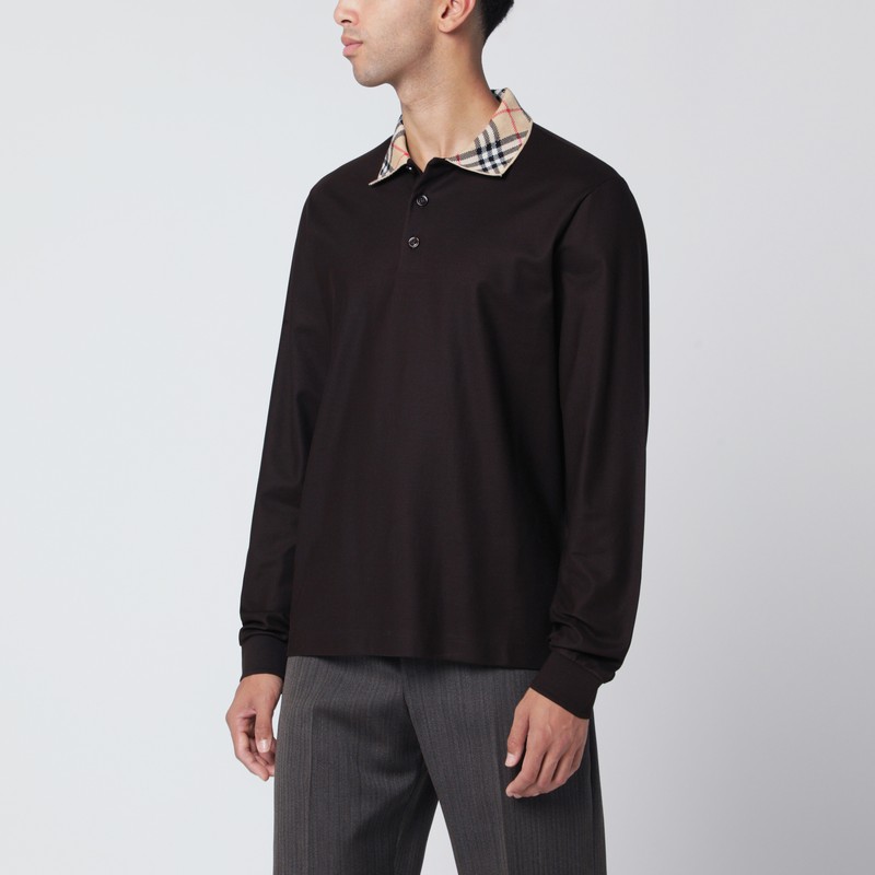 Brown polo shirt with Check collar
