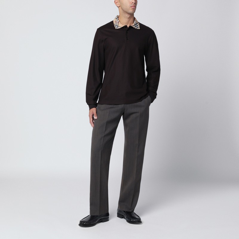 Burberry Brown Polo Shirt With Check Collar In Brown