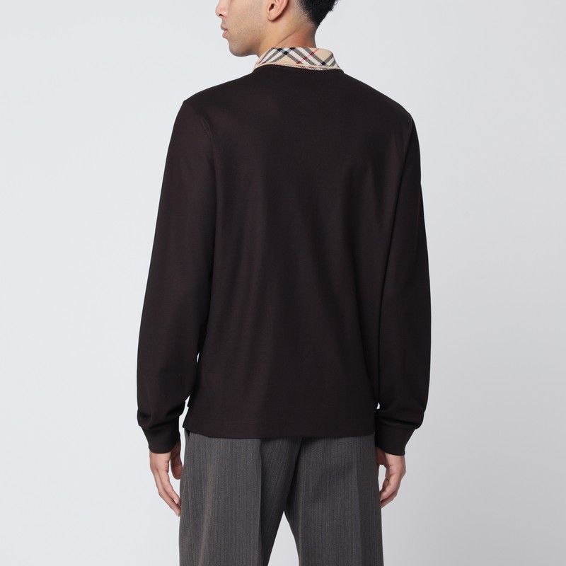 Burberry Brown Polo Shirt With Check Collar In Brown