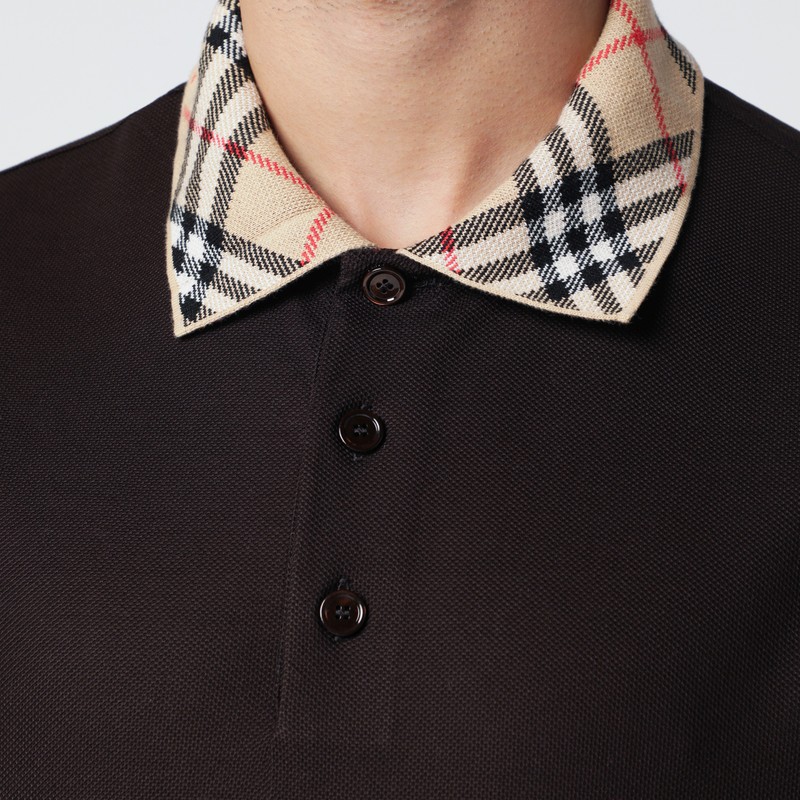 Burberry Brown Polo Shirt With Check Collar In Brown