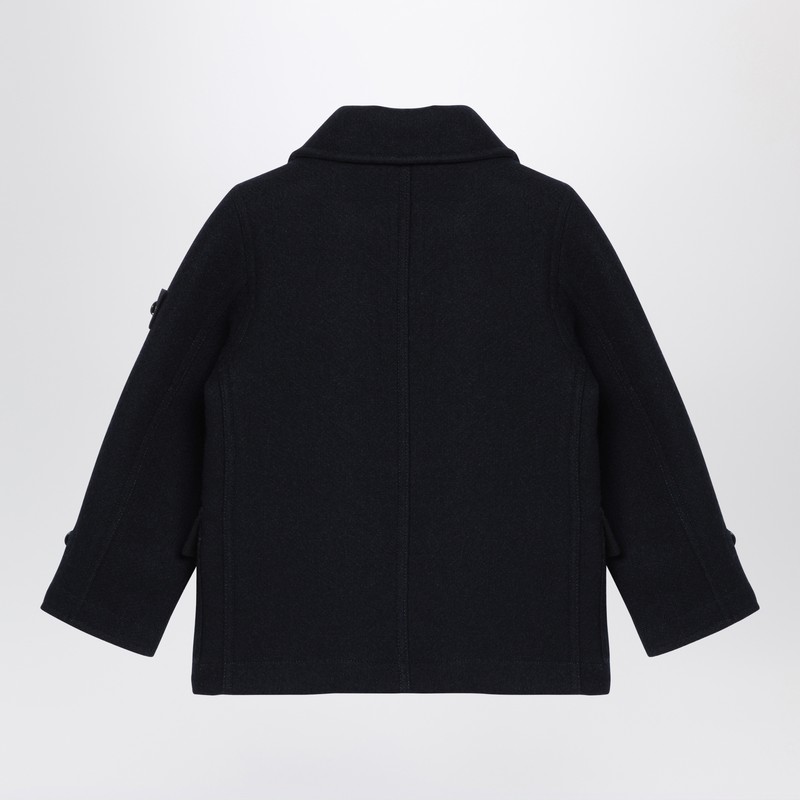 Stone Island Blue Mélange Double-breasted Coat In Blue