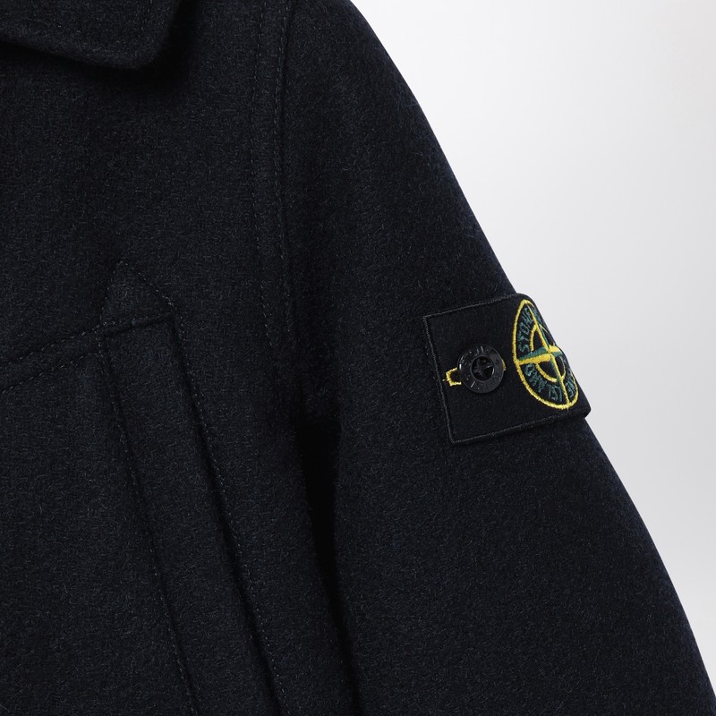 Stone Island Blue Mélange Double-breasted Coat In Blue