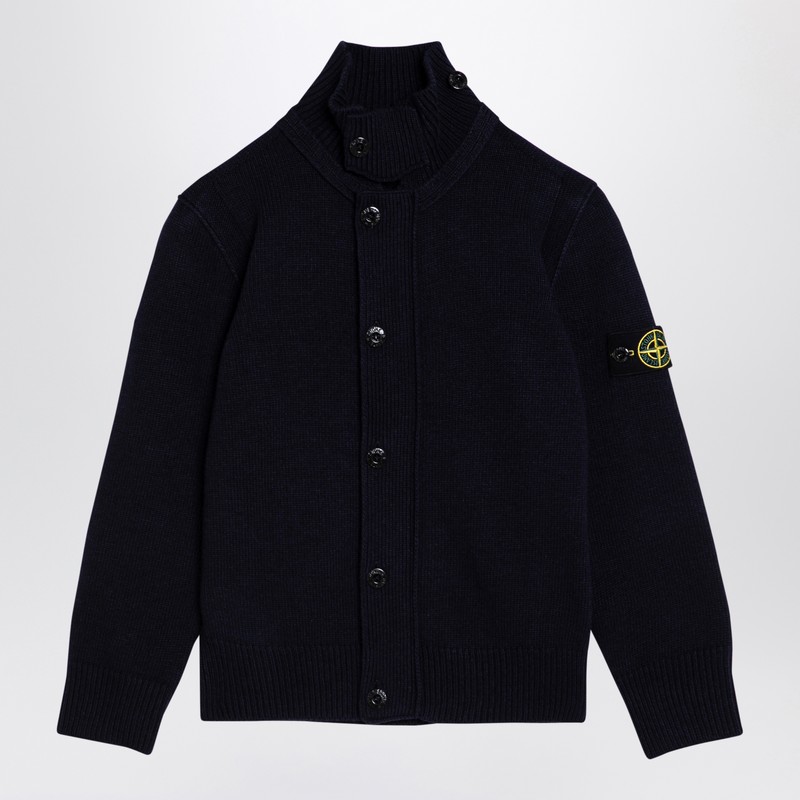 Stone Island Navy Blue Wool-blend Cardigan In Blue