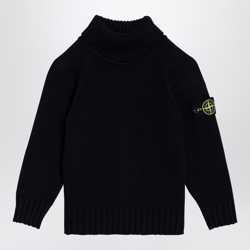 Stone Island Navy Blue Cotton Blend Turtleneck Sweater In Blue
